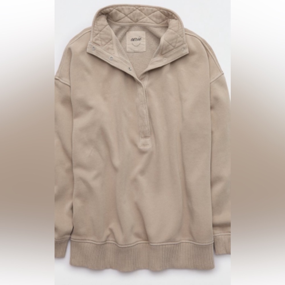 Aerie Taupe Quilted Collar Top